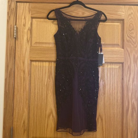 Adrianna Beaded Illusion Sheath Gown In Amethyst tailor - Picture 8 of 8